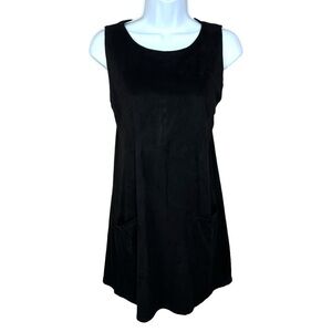 Medium Diva Black Faux Suede Sleeveless Mini Dress Tunic Top Stretch